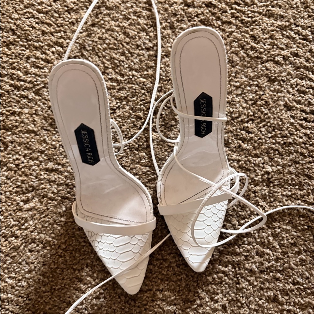 Jessica White Textured Strappy Heels